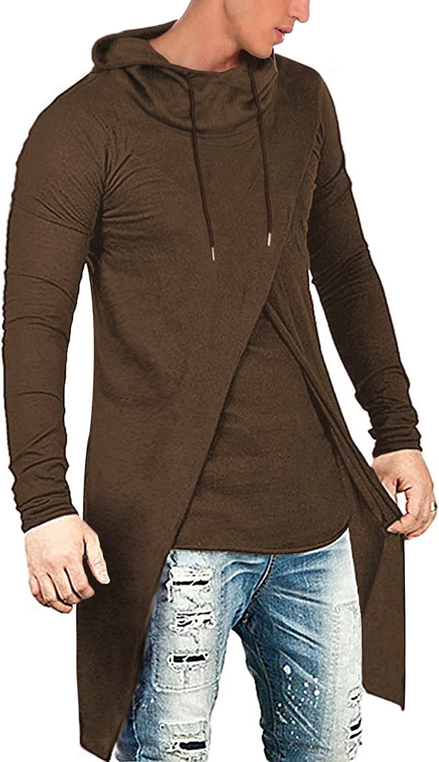 Long Length Cloak Cotton Pullover Hoodie (US Only) Hoodies COOFANDY Store Coffee S 