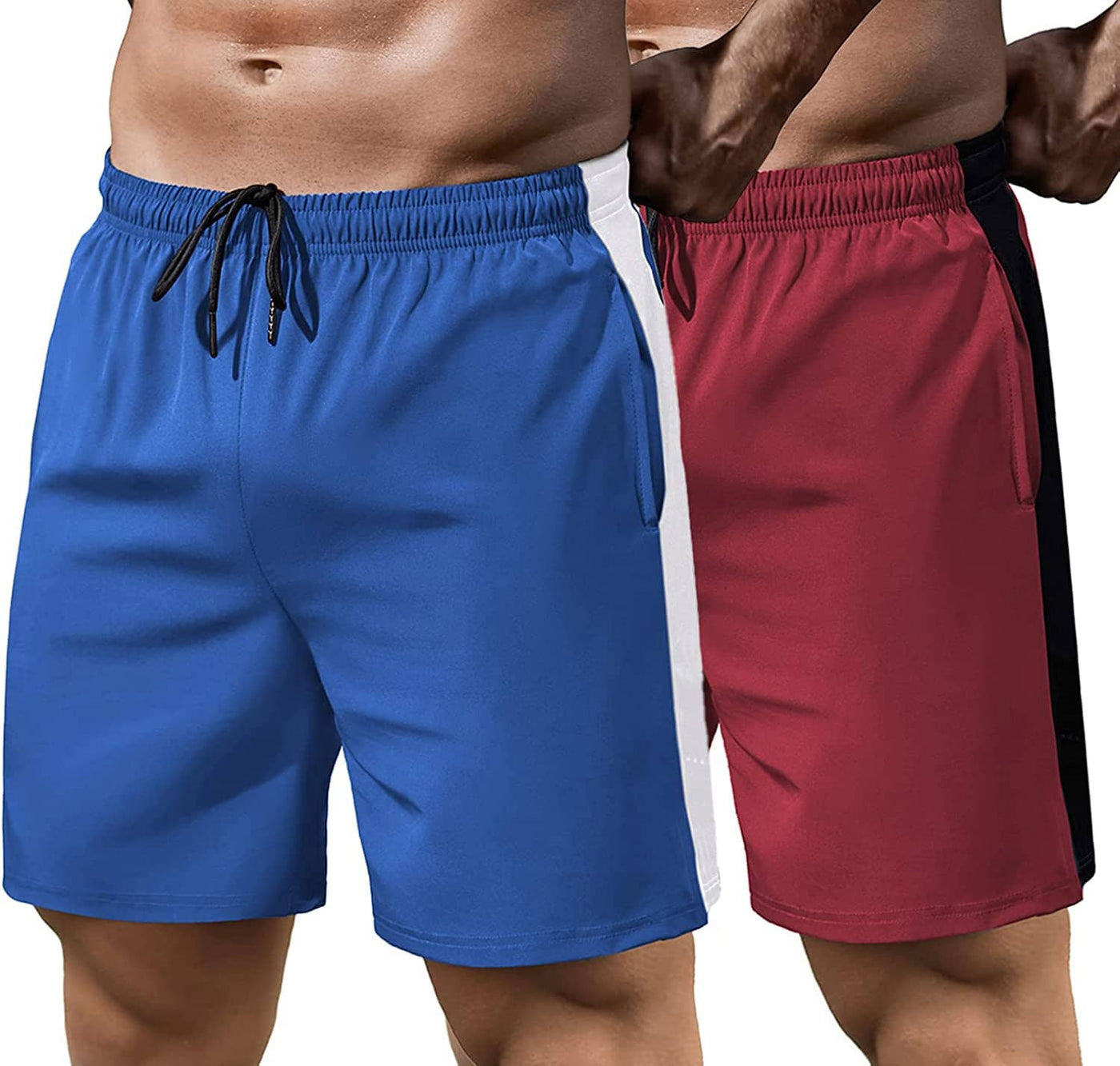 2 Pack Gym Quick Dry Running Shorts (US Only) Pants Coofandy's Blue/Red S 