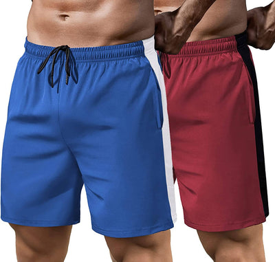 2 Pack Gym Quick Dry Running Shorts (US Only) Pants Coofandy's Blue/Red S 