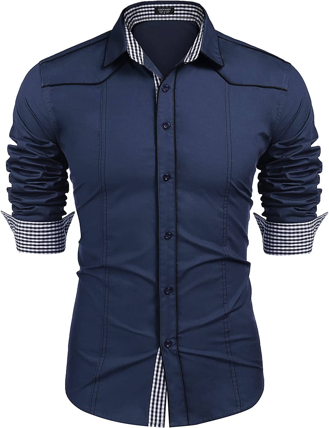 Casual Long Sleeve Shirts (US Only) Shirts Coofandy's Navy Blue S 