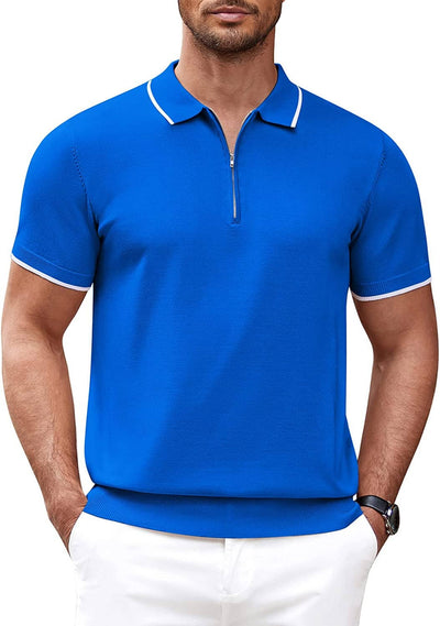 Classic Zipper Short Sleeve Polo Shirt (US Only) Polos COOFANDY Store Royal Blue S 