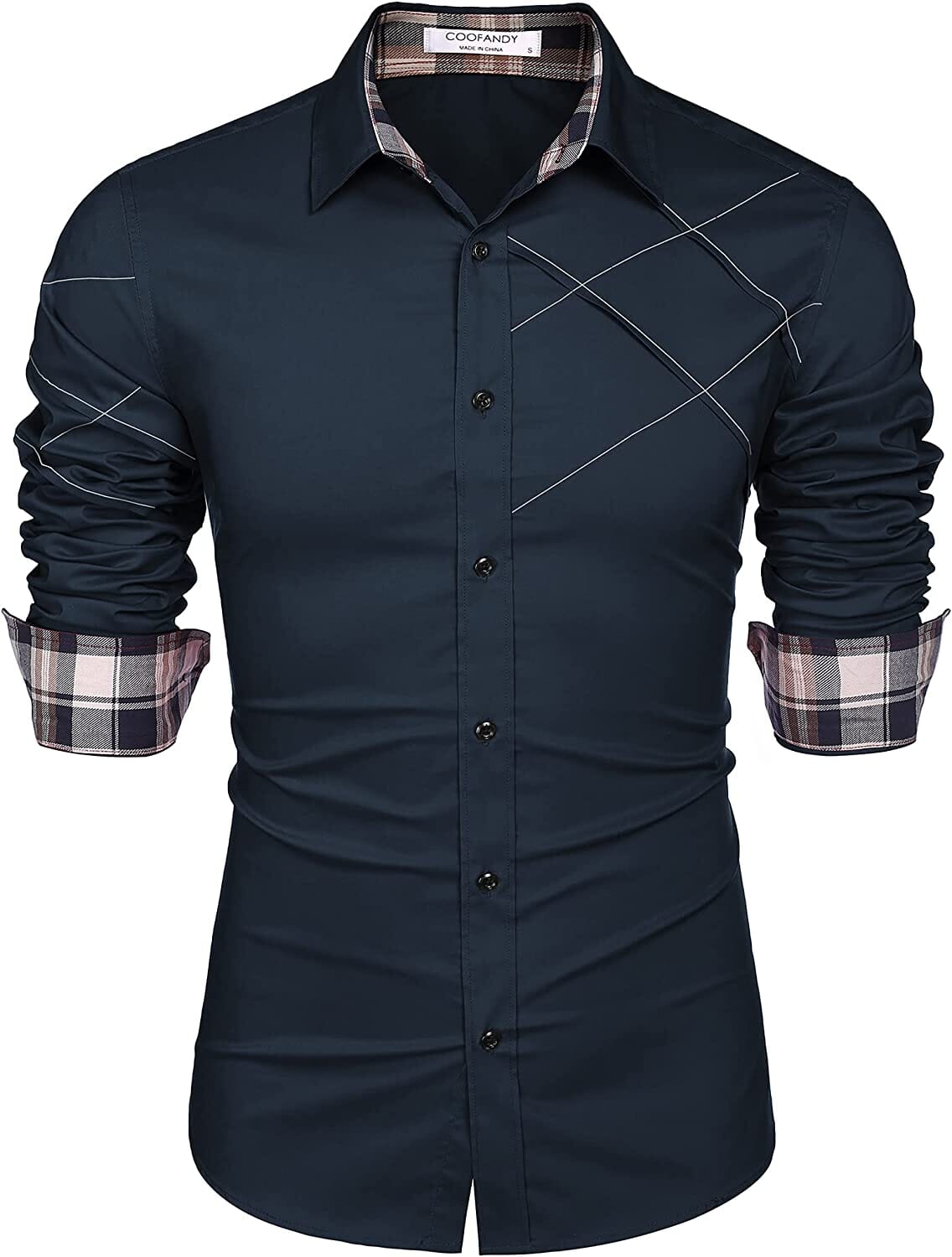 Plaid Collar Button Cotton Dress Shirt (US Only) Shirts COOFANDY Store 