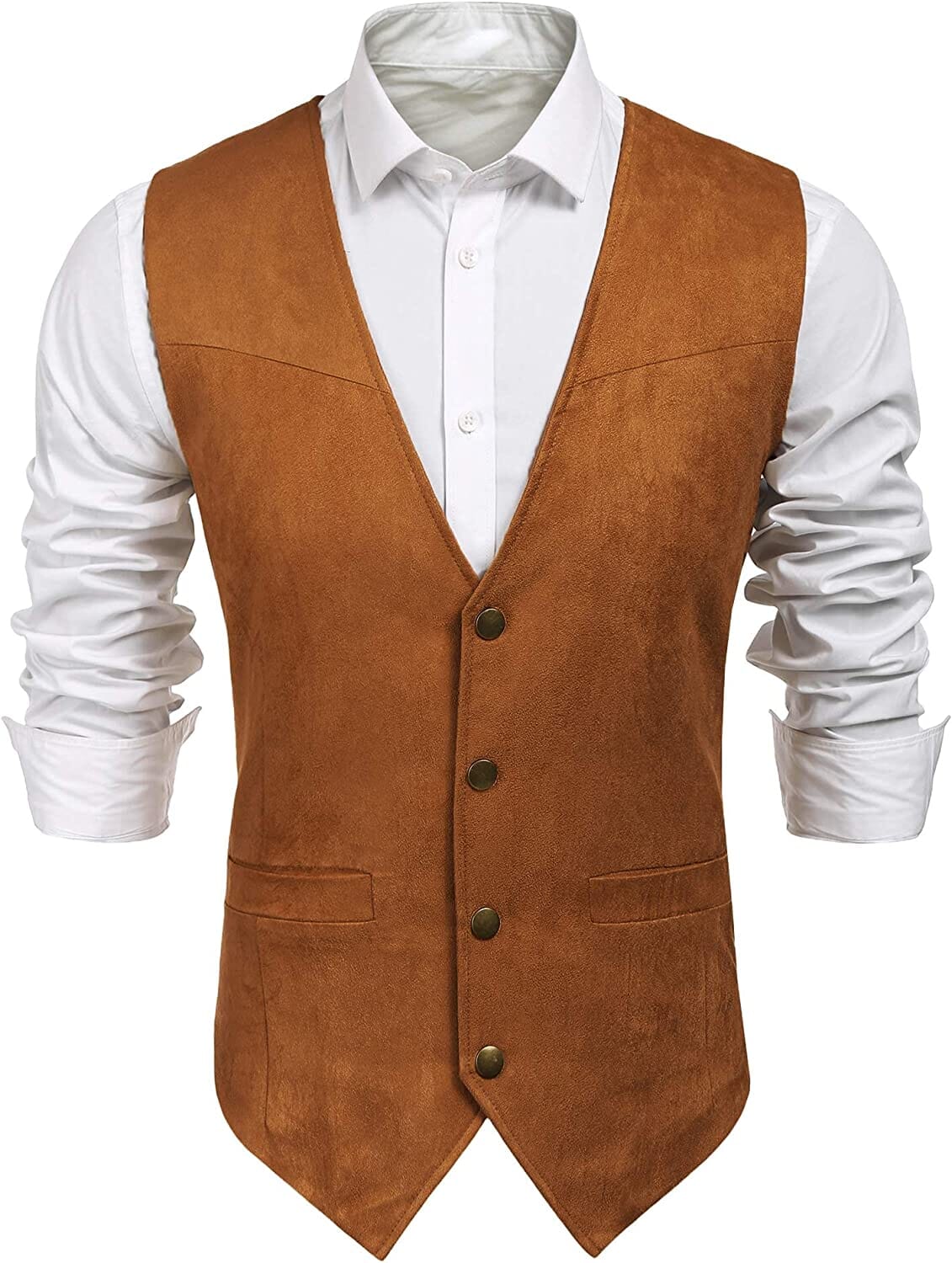 leather dress vest mens Mens Vintage Leather Vest Genuine Leather Biker & Western Waistcoat Brown / 4XL