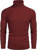 Slim Fit Knitted High Neck Pullover Sweaters (US Only) Sweaters COOFANDY Store Wine Red S 
