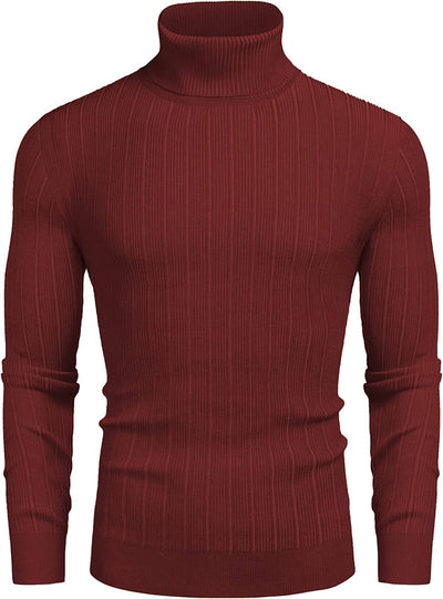 Slim Fit Knitted High Neck Pullover Sweaters (US Only) Sweaters COOFANDY Store Wine Red S 