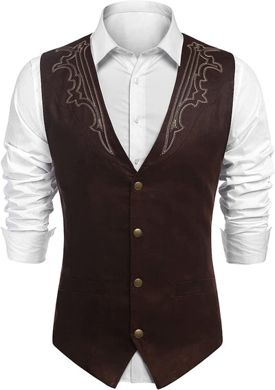 Western Suede Leather Vest Suit (US Only) Vest Coofandy's Coffee S 