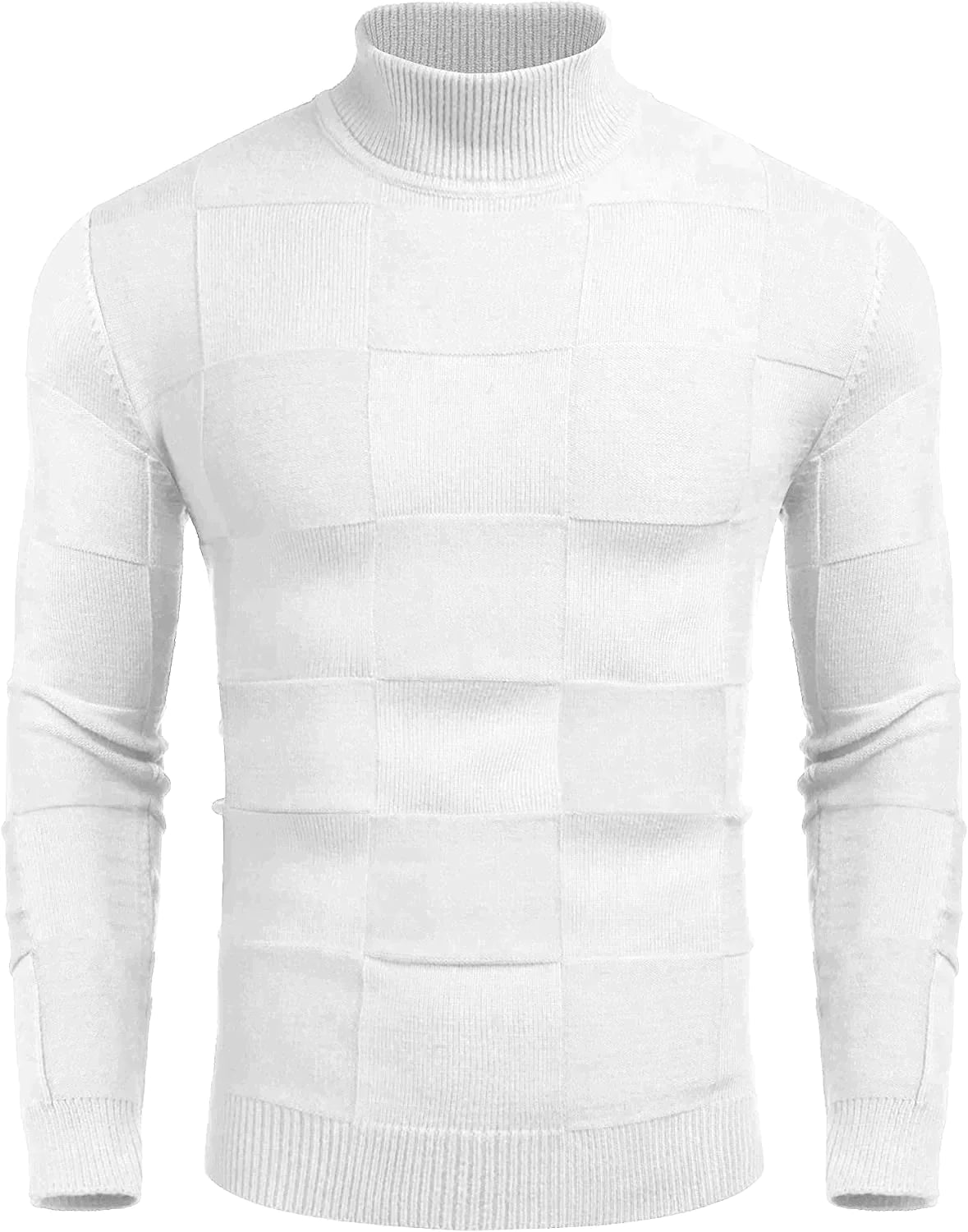 Ribbed Knit Pullover Sweater Turtneck Sweaters (US Only) Sweaters COOFANDY Store White M 