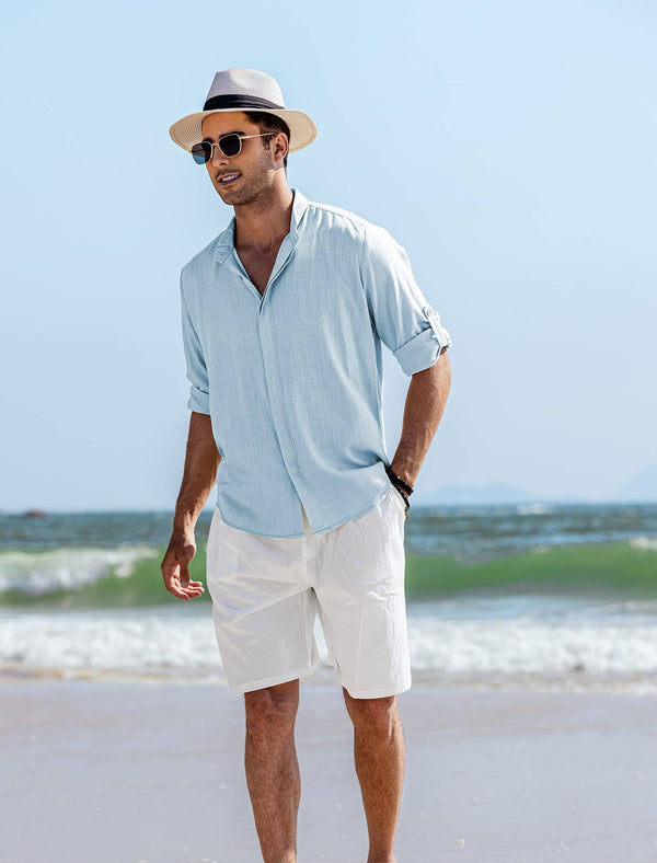 Linen Style Summer Beach 3/4 Sleeve Shirts (Us Only) Shirts & Polos Coofandy&