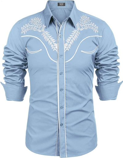 Embroidered Cowboy Button Down Shirt (US Only) Shirts COOFANDY Store Light Blue S 