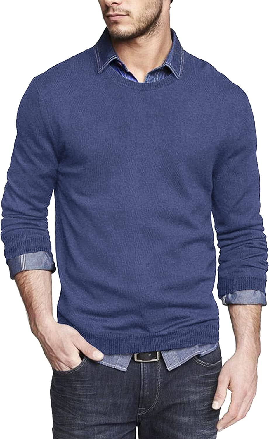 Solid Classic Crew Neck Sweater (US Only) Sweaters COOFANDY Store Royal Blue S 