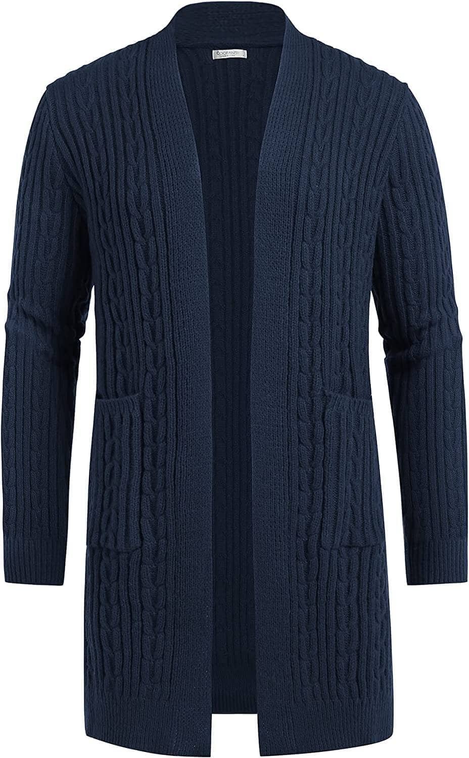 Long Cardigan Open Front Sweater (US Only) Sweaters COOFANDY Store Navy Blue S 