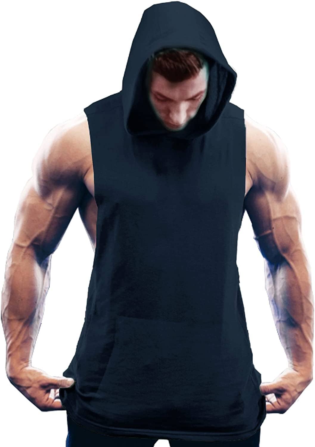 Workout Bodybuilding Muscle Sleeveless Hooded Tank Top (US Only) Tank Tops COOFANDY Store Dark Grey Blue S 