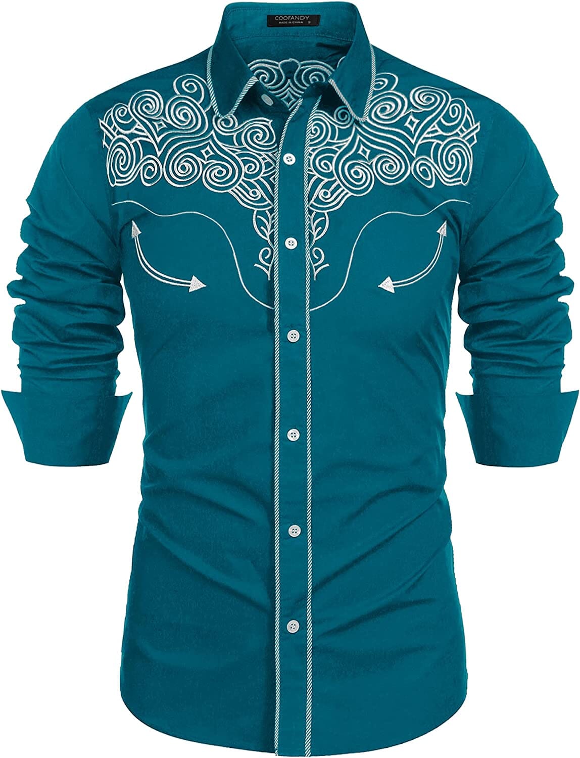 Embroidered Cowboy Button Down Shirt (US Only) Shirts COOFANDY Store Dark Blue S 