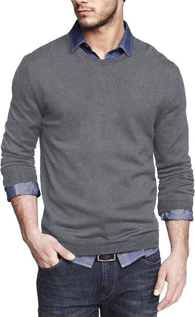 Solid Classic Crew Neck Sweater (US Only) Sweaters COOFANDY Store Grey S 
