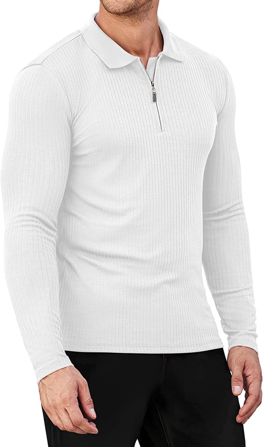 Long Sleeve Quarter Zip Polo Shirts (US Only) Polos COOFANDY Store White S 