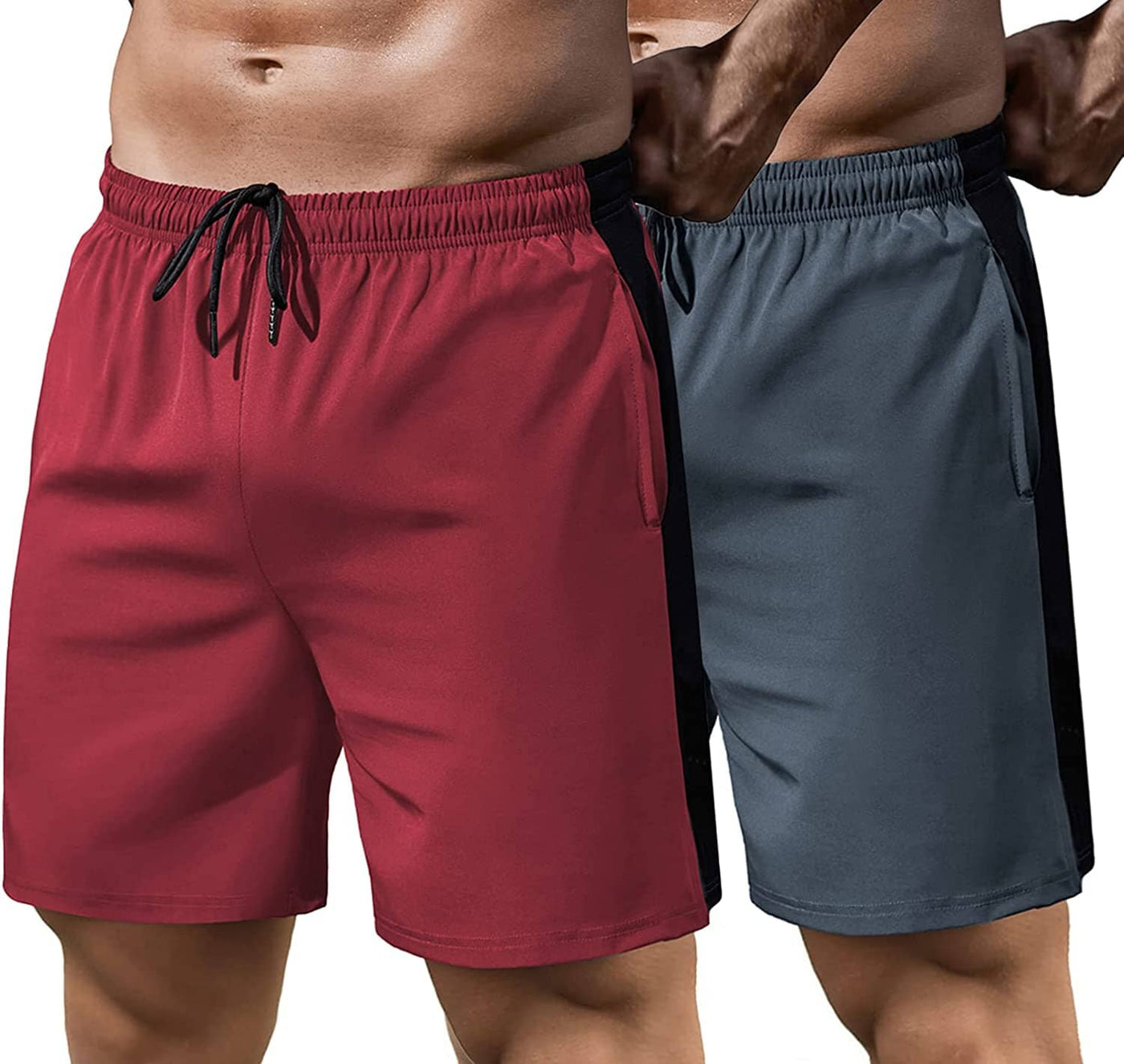 2 Pack Gym Quick Dry Running Shorts (US Only) Pants Coofandy's Red/Dark Grey S 