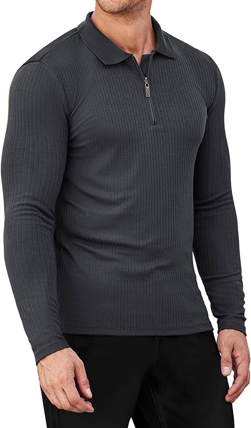 Long Sleeve Quarter Zip Polo Shirts (US Only) Polos COOFANDY Store Dark Grey S 