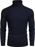 Slim Fit Knitted High Neck Pullover Sweaters (US Only) Sweaters COOFANDY Store Navy Blue S 