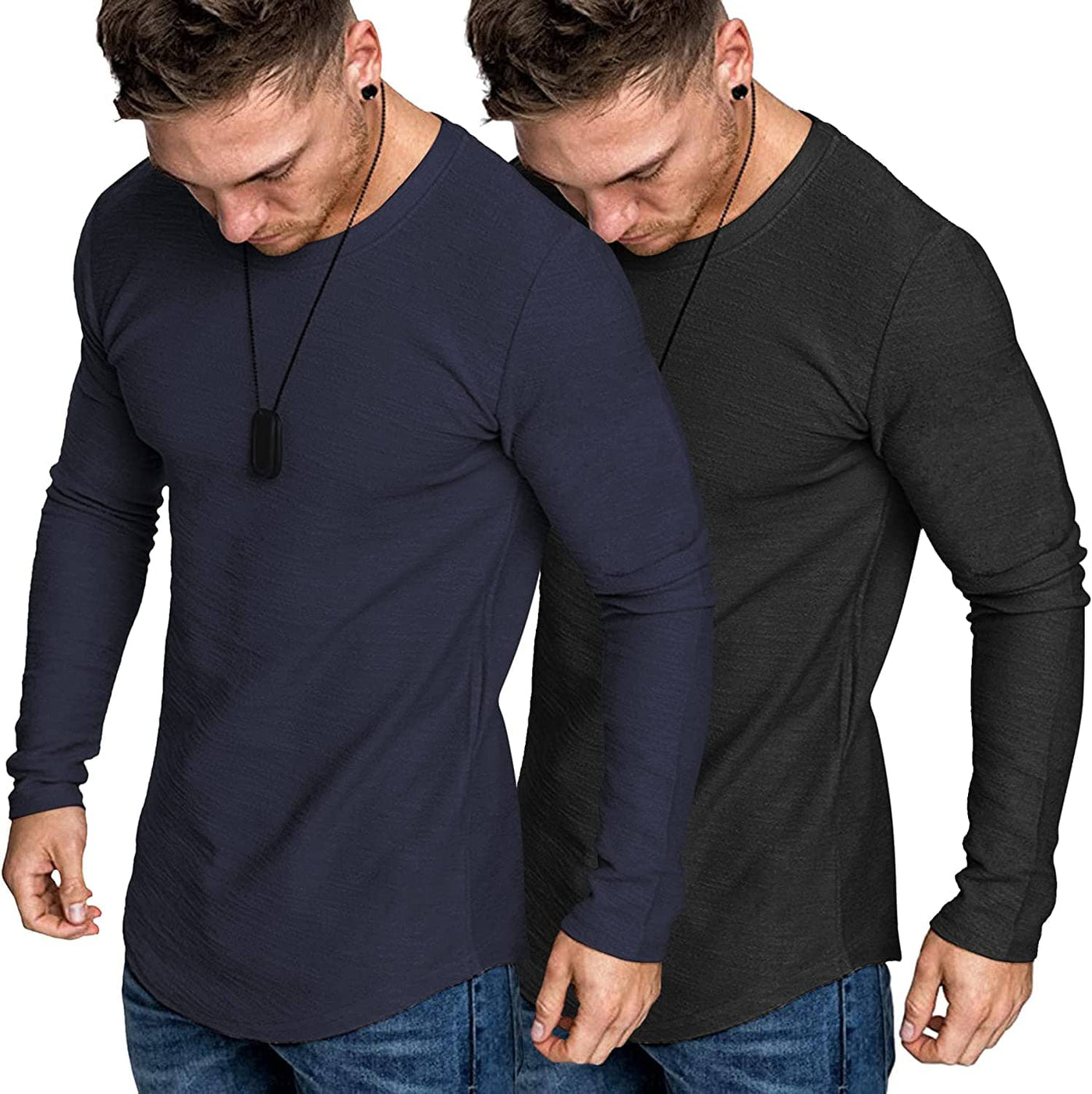 2-Pack Muscle Fitted Workout T-Shirt (US Only) T-Shirt COOFANDY Store Black/Navy Blue S 
