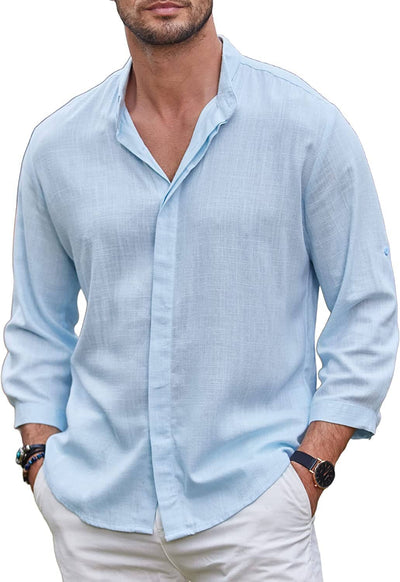 Linen Style Summer Beach 3/4 Sleeve Shirts (Us Only) Shirts & Polos Coofandy's Blue S 