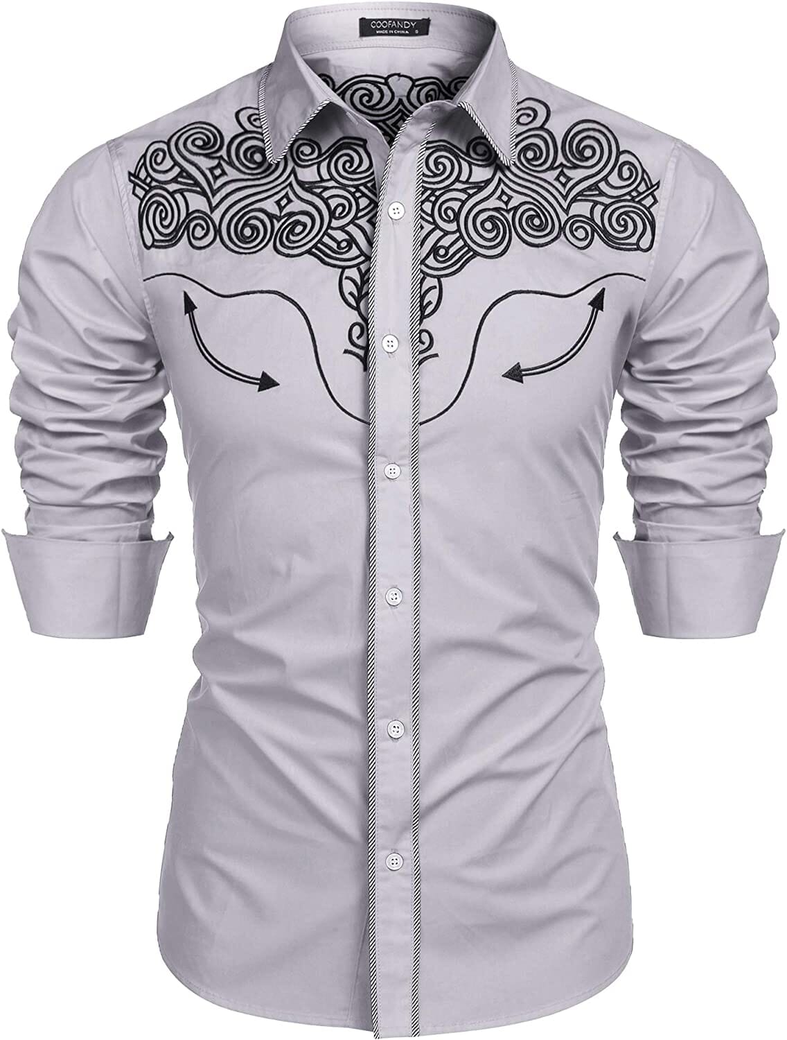 Embroidered Cowboy Button Down Shirt (US Only) Shirts COOFANDY Store Gray S 