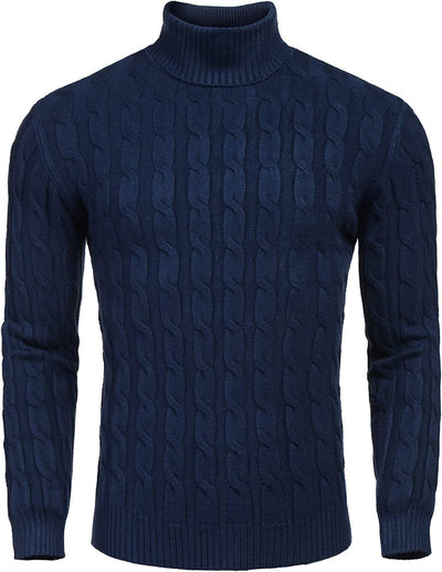 Slim Fit Turtleneck Twisted Knitted Pullover Sweater (US Only) Sweaters COOFANDY Store Navy Blue S 