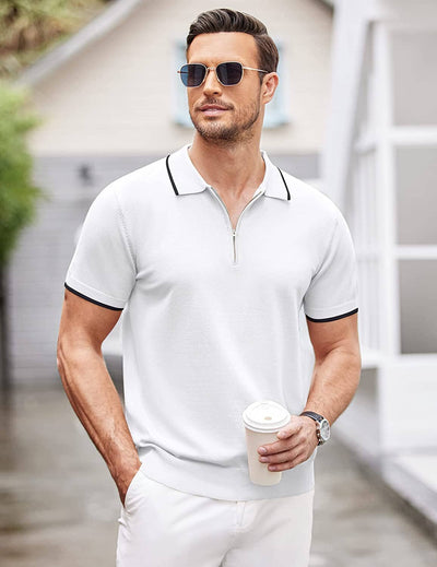 Classic Zipper Short Sleeve Polo Shirt (US Only) Polos COOFANDY Store 