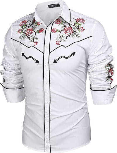 Western Cowboy Embroidered Button Down Cotton Shirt (US Only) Shirts COOFANDY Store 
