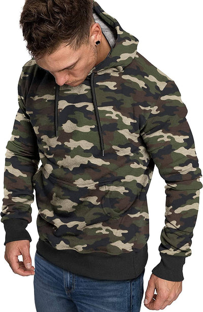 COOFANDY Men's Casual Hoodie Lightweight Long Sleeve Sports Hooded Sweatshirts Hoodies COOFANDY Store Small Camo Dark Green 