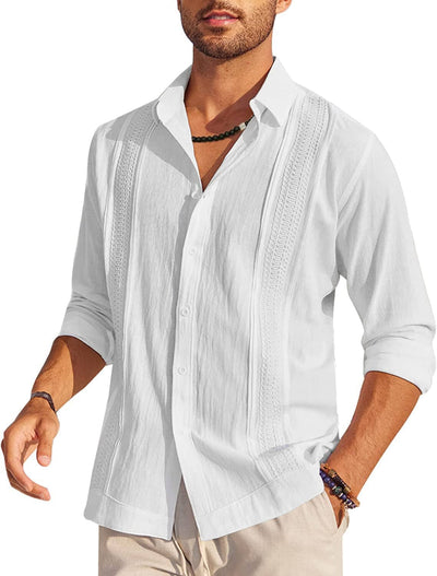 Cotton Beach Button Down Long Sleeve Shirt (US Only) Shirts Coofandy's White S 