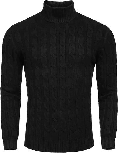 Slim Fit Turtleneck Twisted Knitted Pullover Sweater (US Only) Sweaters COOFANDY Store Black XS 