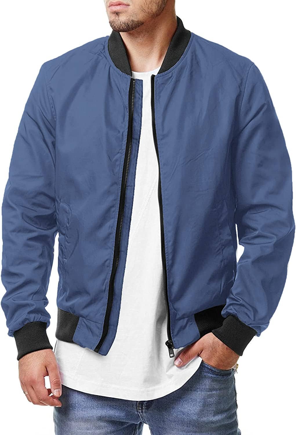 Casual Soft Shell Flight Windbreaker Coat (US Only) Jackets COOFANDY Store Dark Blue L 