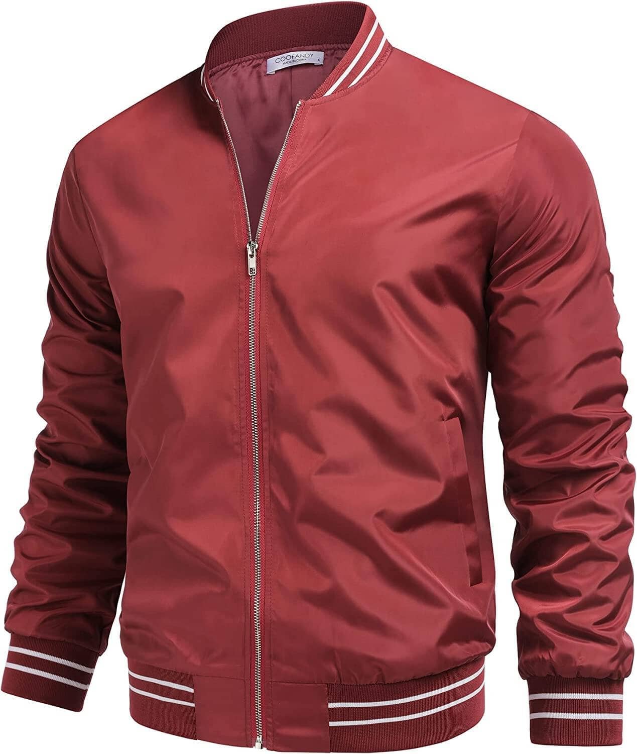 Lightweight Windbreaker Full Zip Jacket (US Only) Jackets COOFANDY Store Wine Red S 