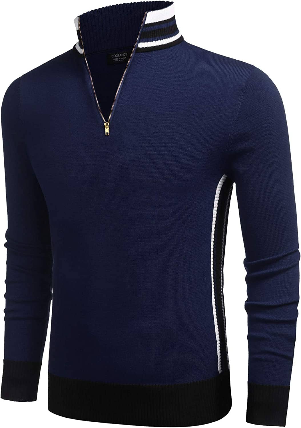Striped Collar Pullover Sweater (US Only) Sweaters COOFANDY Store Navy Blue M 