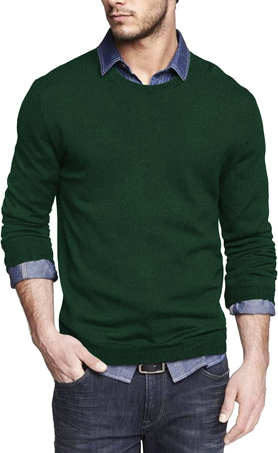 Solid Classic Crew Neck Sweater (US Only) Sweaters COOFANDY Store Dark Green S 