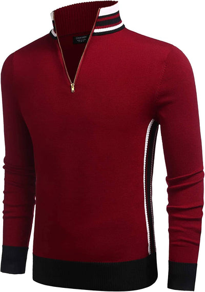 Striped Collar Pullover Sweater (US Only) Sweaters COOFANDY Store Red S 