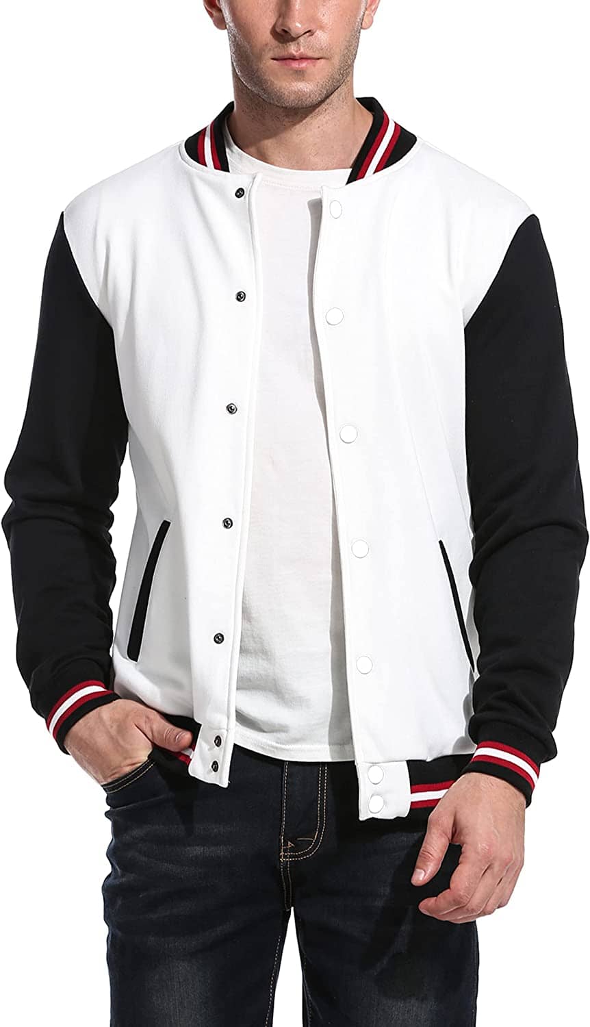 Fashion Varsity Cotton Bomber Jackets (US Only) Jackets COOFANDY Store White S 