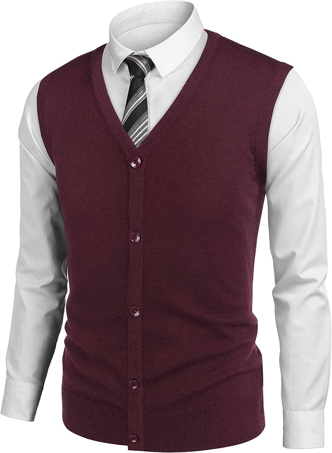 Casual Sleeveless Knitted Button Cardigan Vest (US Only) Vest COOFANDY Store Wine Red S 