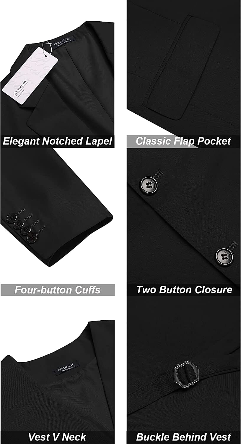 2-Piece Two Button Solid Prom Tuxedo Blazer Vest Set (US Only) Blazer COOFANDY Store 