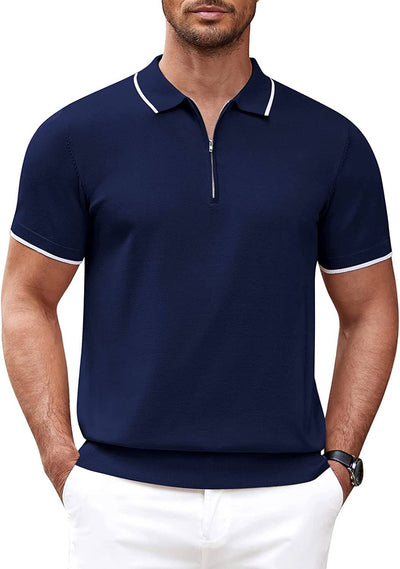 Classic Zipper Short Sleeve Polo Shirt (US Only) Polos COOFANDY Store Navy Blue S 
