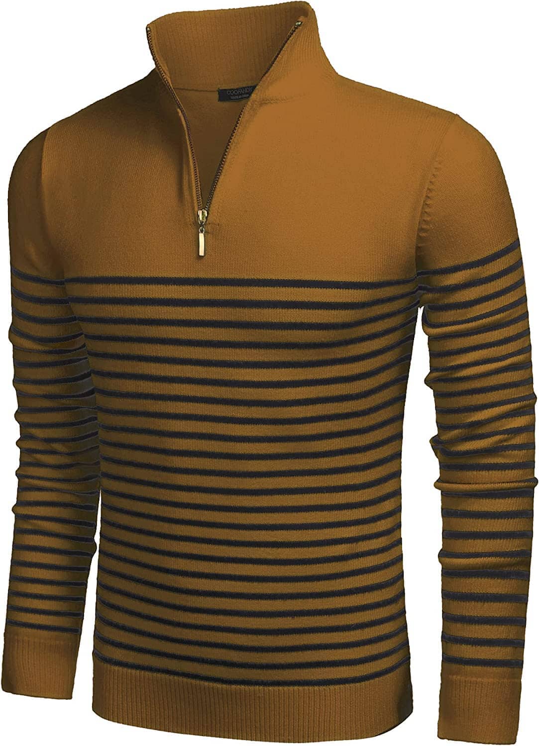 Coofandy Striped Zip Up Mock Neck Pullover Sweaters (US Only) Fashion Hoodies & Sweatshirts Simbama Golden Yellow S 