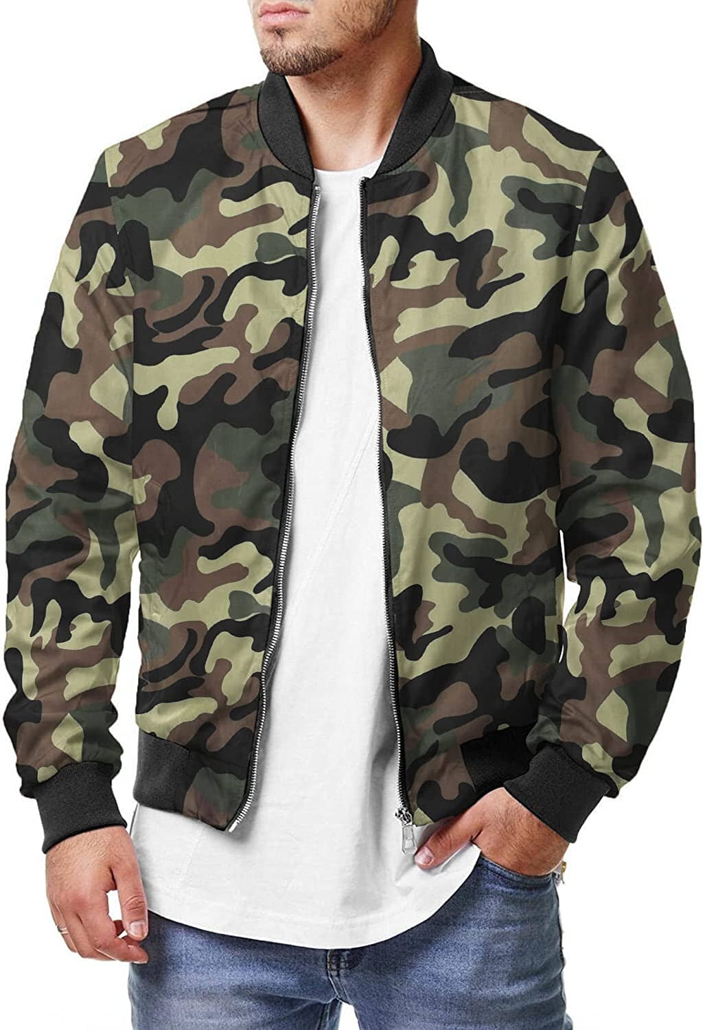 Casual Soft Shell Flight Windbreaker Coat (US Only) Jackets COOFANDY Store Army Green Camo S 
