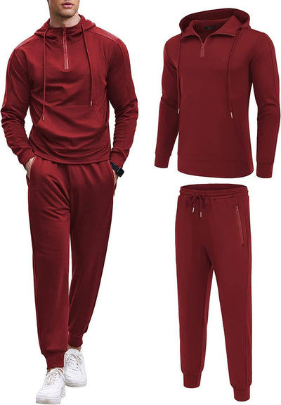 2 Piece Zip Hoodie and Sweatpants Set (US Only) Sports Set COOFANDY Store Wine Red S 