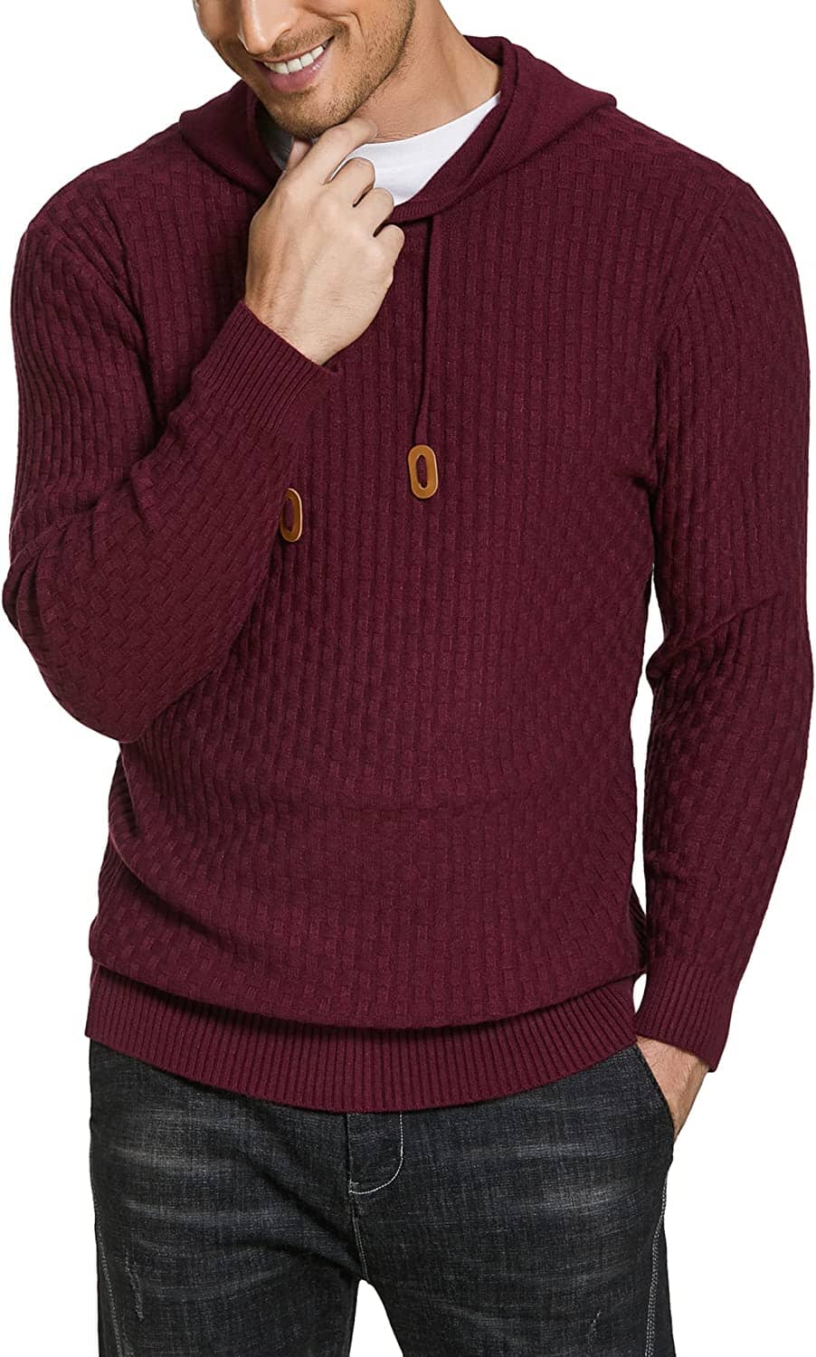 Solid Knitted Pullover Hooded Sweatshirt (US Only) Hoodies Brand: COOFANDY Wine Red S 