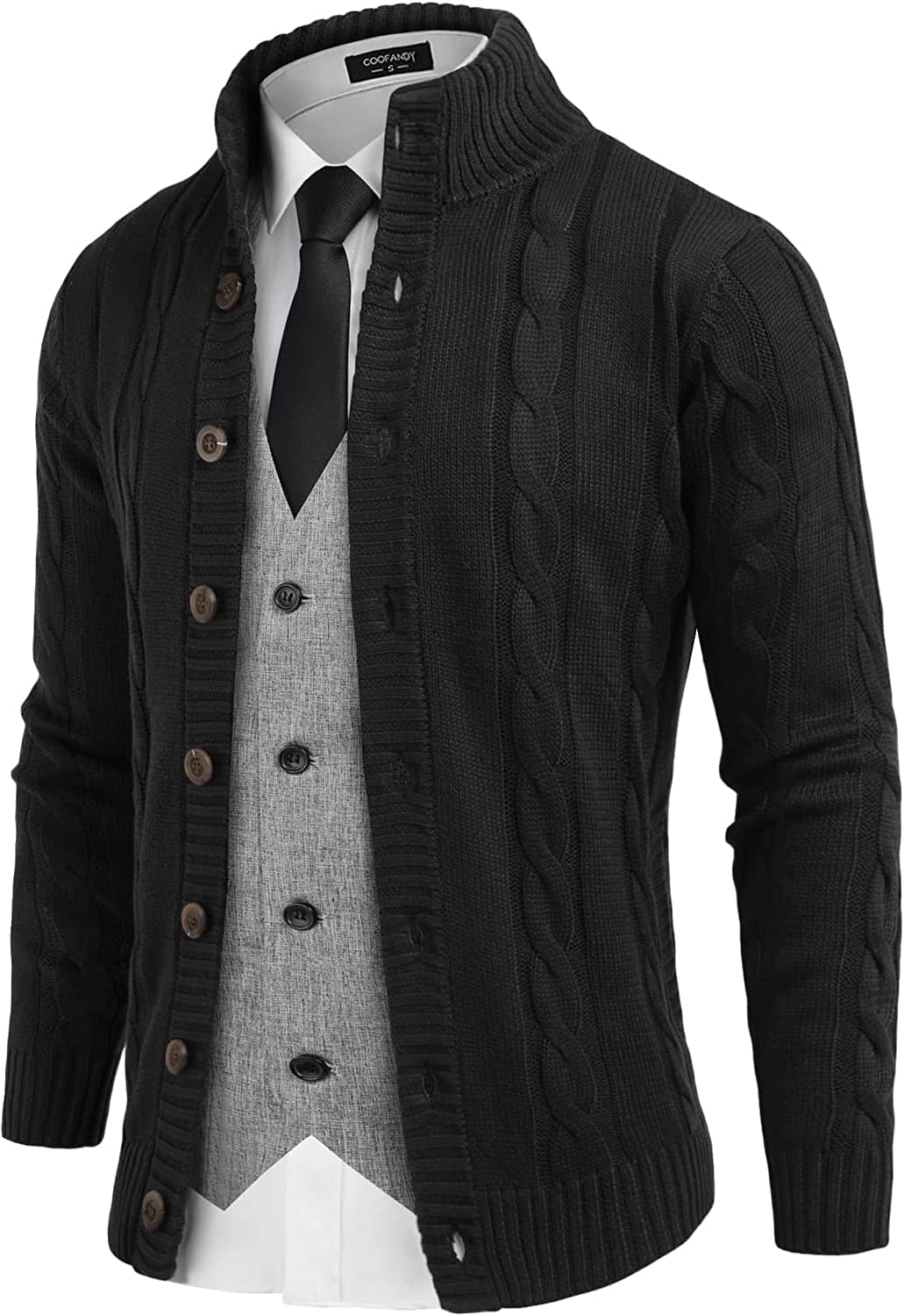Coofandy Cardigan Cable Knitted Button Down Sweater (US Only) Sweaters COOFANDY Store Black S 