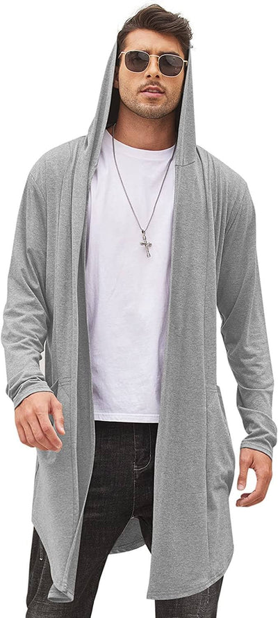 Long Hooded Shawl Collar Overcoat with Pockets (US Only) Sweaters Coofandy's Light Grey S 