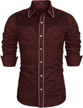 Embroidered Cowboy Button Down Shirt (US Only) Shirts COOFANDY Store Brown S 