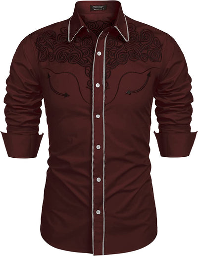 Embroidered Cowboy Button Down Shirt (US Only) Shirts COOFANDY Store Brown S 