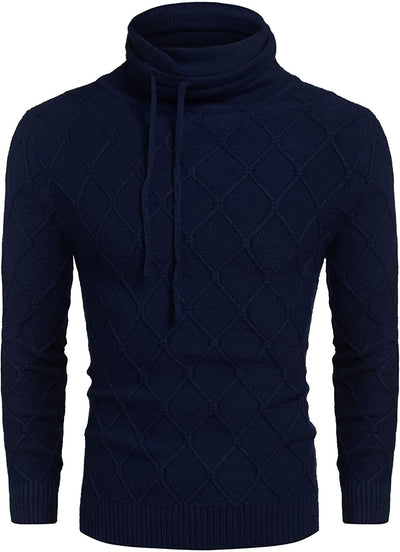 COOFANDY Men's Knitted Turtleneck Sweater Casual Thermal Long Sleeve Pullover Pullovers COOFANDY Store Navy Blue Medium 