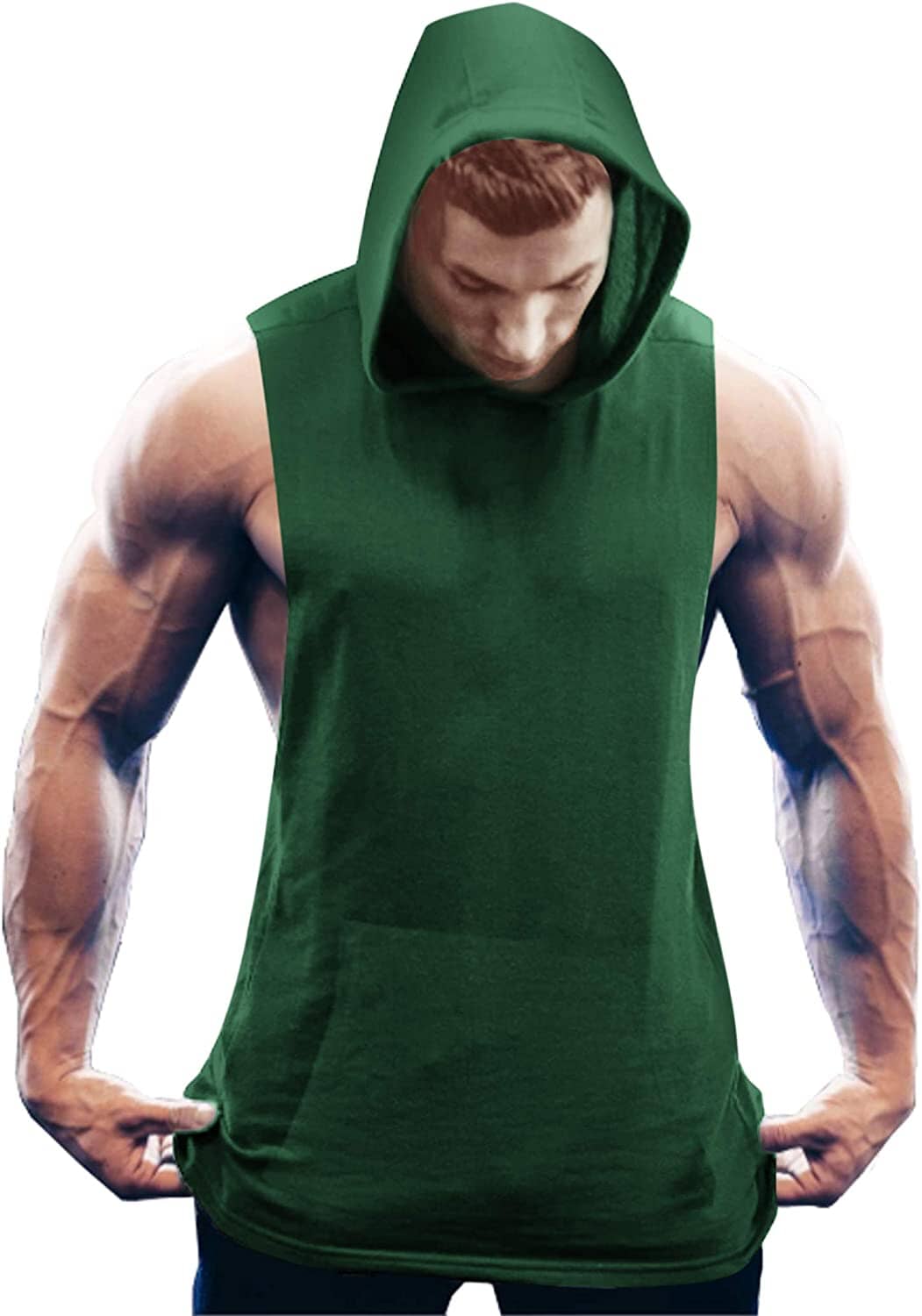 Workout Bodybuilding Muscle Sleeveless Hooded Tank Top (US Only) Tank Tops COOFANDY Store Dark Green S 